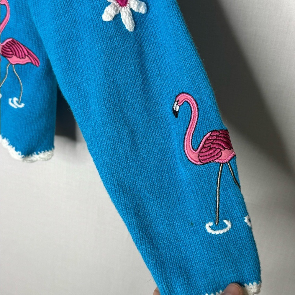 Mandal Bay Vintage 90s Womens Flamingo Knit Sweater Cardigan Front Button Sz‎ L - Picture 2 of 9